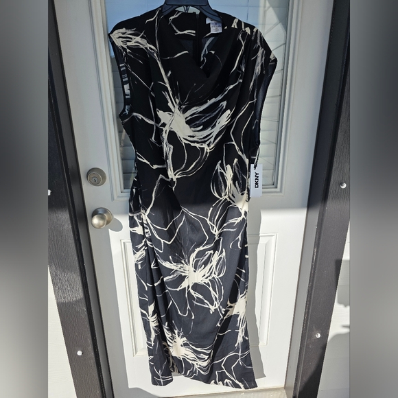 DKNY Women's Printed Mock-Neck Cap-Sleeve Crepe Dress Sz 16 Cocktail NWT - Picture 13 of 15